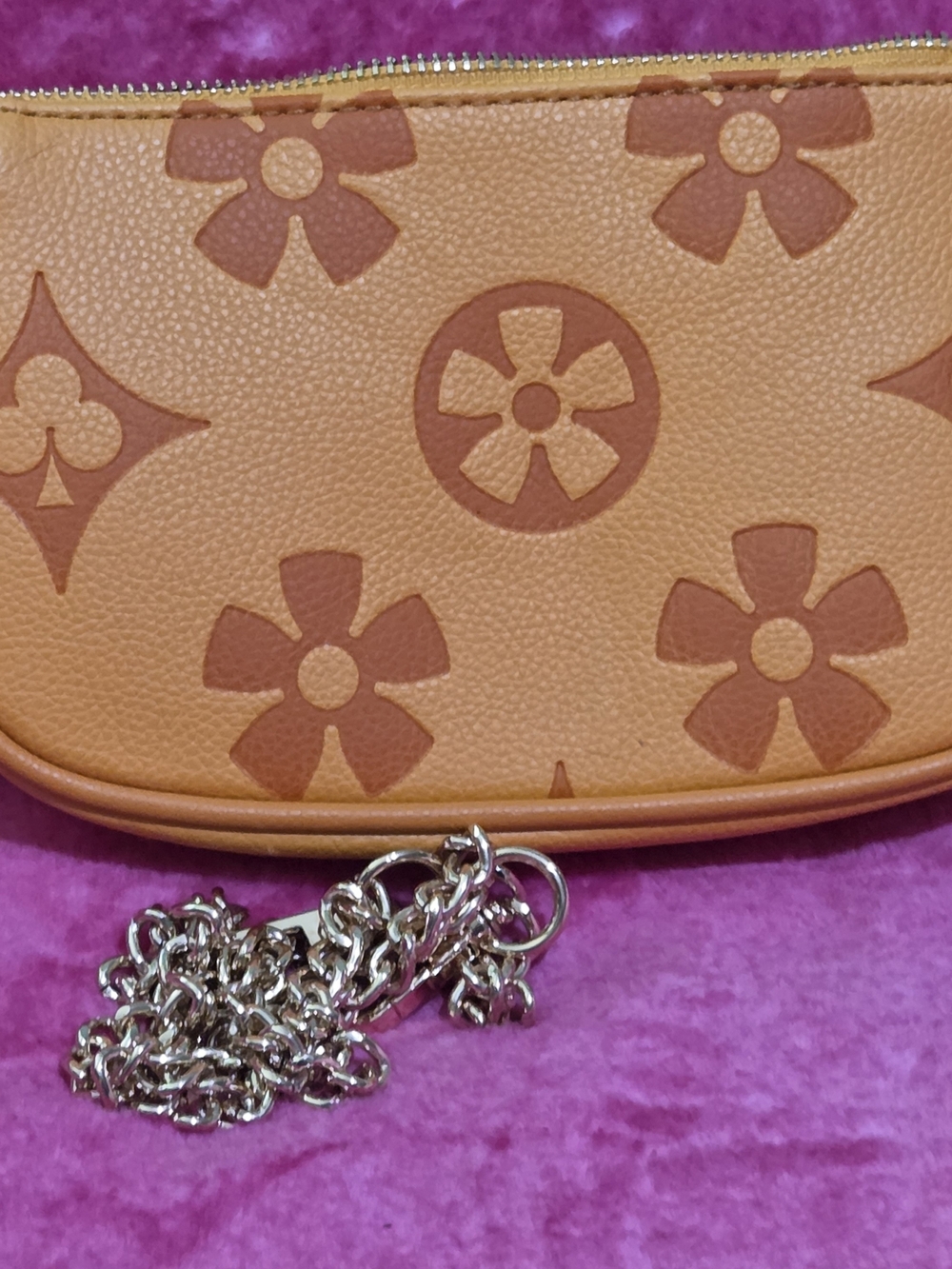 Designer-Style Orange Floral Embossed Crossbody Bag with Chain